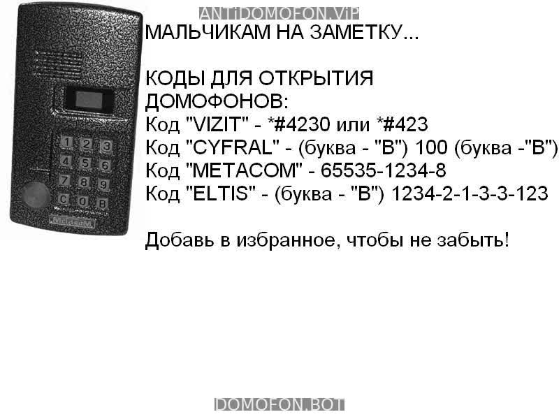 Код домофона cyfral ccd 2094 открыть